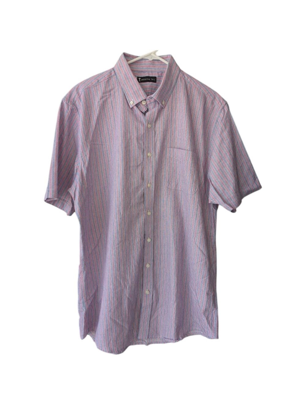 American Tall Shirt Mens LT Pink Blue Chambray Striped Short Sleeve Button Down